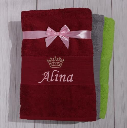BotoHome Personalisiertes Handtuch Bordeaux 70x140 cm 100% Baumwolle mit Stickerei Wunschmotiv Name Geschenk Oeko-TEX Premium Qualität (Weinrot, 70 x 140 cm + Motiv)