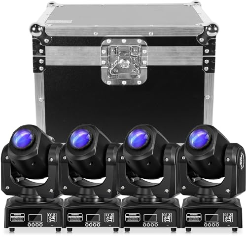 4 PCS Moving Head LED Bühnenlicht mit 1 Flightcase Beam dmx512 Partylichter Wash Spot Licht Lampe 8 Muster Lichteffekt für Bar Party Halloween Weihnachten Hochzeit Disco Kinder