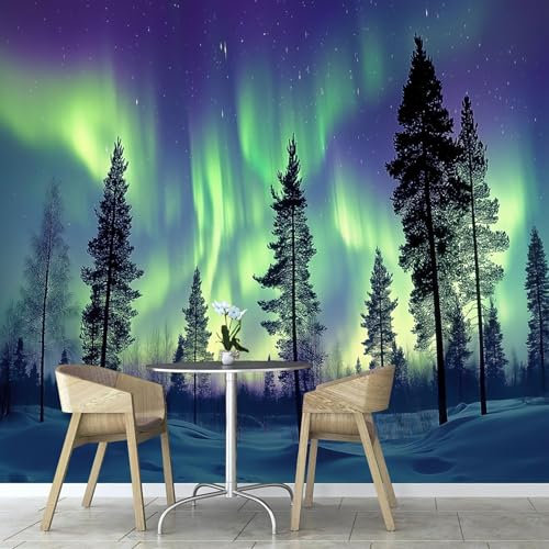 Papier Peint Photo Wallpaper Mural,3D Panoramique Murale Aurore Verte Forêt Nature, Papier Peint soie 150×105 cm, pour Salon, Chambre Enfant Décoration Murale