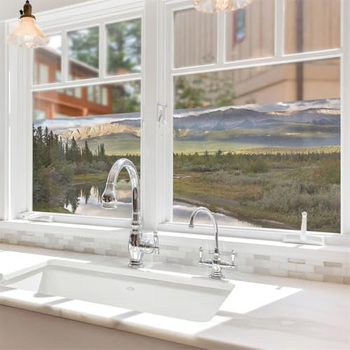 Milchglasfolie 38x120 cm Grüner Landschaftsbaum Fensterfolie Badezimmer Sichtschutzfolie Fenster Büro Fensterfolie Blickdicht Wiederverwendbar Folie Fenster Sichtschutz Fenster Folie 1 Stück