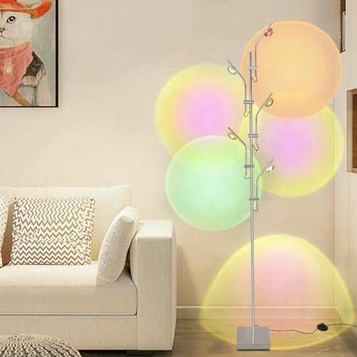 Piantana Lampada da Terra con Proiettore RGB,Lampade da Terra a LED per Soggiorno con 5 Teste di Lampada con Angoli Regolabili,Lampada Tramonto con Filtri di Colore Intercambiabili per Camera da Letto