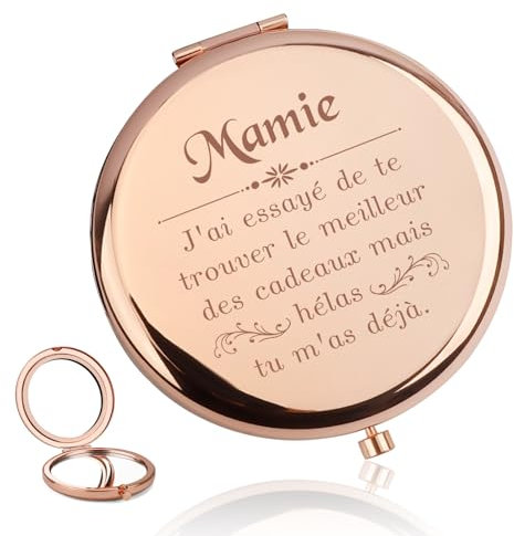 Cadeau Mamie,Cadeau Grand Mere,Cadeau fete des Meres Mamies,Miroir de Poche Personnalisé de Couleur or Rose,Cadeau pour Mamie,Idee Cadeau Grand Mere,Cadeau Anniversaire Mamie,Cadeau Mamie Noel