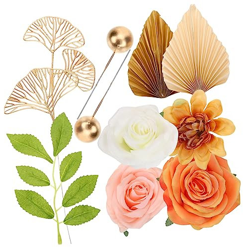 VILLFUL 10pc Boho Style Gold Palm Leaf Cake Toppers Ornaments for Birthday Wedding and Party Cakes