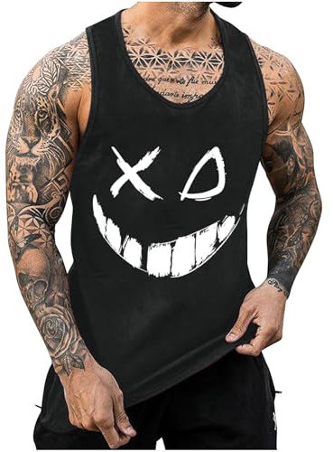 KOG Tank Top Herren Sport Tanktop Sommer Sportshirt Ärmelloses Tee Tie-Dye Muster Freizeitshirt Lässig Baumwolle Streetwear Arbeitsshirt Gym Tshirt Junge Casual Shirt Schwarz 4XL