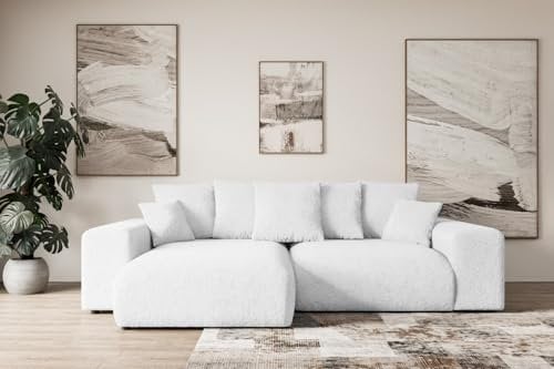 ALTDECOR Ecksofa mit Schlaffunktion und Bettkasten Corner Sofa Eckcouch Couch L-Form universal, Links/rechts angeordnet Schlafcouch Ausziehbar Wohnlandschaft Eskar-L -256x165x84cm Weiß