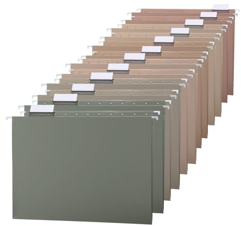 Trandraft Dekorative Hängemappen, Briefgröße mit Register, 6 Farben sortiert, für Aktenschrank, Bürobedarf (natürliche Farbe), 12 Stück