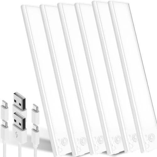 Haokiang 6Pack Under Cabinet Kitchen Lights White 39 LED Under Cupboard Kitchen Lights 24cm USB Rechargeable Light