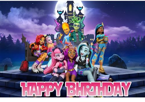 SYTTNUM Cartoon-Fotohintergrund, Monster-Hintergrund für Fotografie, Anime, Fotohintergrund, Happy Birthday Banner (150 × 100 cm)