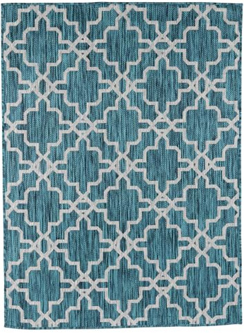 HanSom Rugs Blue & Grey Trellis Flatweave Rug for Outdoor Area in Small size 120 x 170 cm