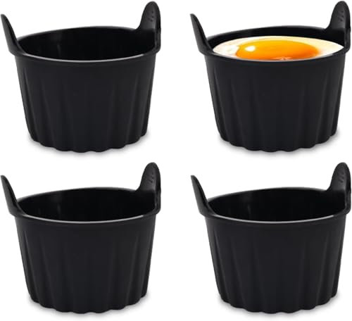 Marjoramy 4 Pièces Moule à Oeufs Ramequin, Ramekins for Air Fryer, Ramequins pour Air Fryer, Moule à Oeufs Pochés, Réutilisable Moule Silicone Air Fryer pour Pâtisseries, Muffins, Puddings, Cupcakes