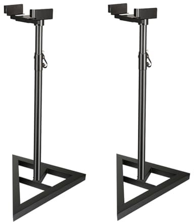 Speaker Stand Pair,Triangle Speaker Stand,Monitor Speaker Stand,Telescoping Height Adjustable From68CM-114CM,High Heavy Duty Three-point Triangle Base, Black(Black-B)