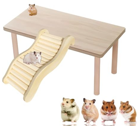 Hamster Plattform, Hamster Zubehör aus Holz, 2-teiliges Set mit Kletterleiter, Erhöht den Aktivitätsraum für kleine Haustiere, 15 x 8 x 10.2 cm