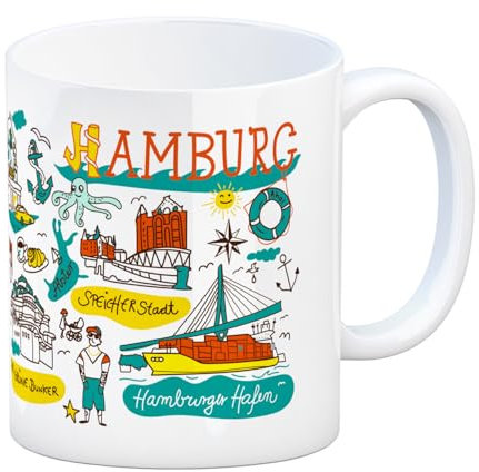 speecheese Hamburg Wimmelbild Kaffeebecher Lustiges Hamburgmotiv für Stadt- und Kaffeeliebhaber