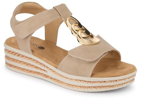 Wide-Fit Dual-Touch-Fasten Sandals - Beige Size 6