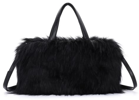 EVEOUT Flauschige Plüsch Tote Handtasche Damen Winter Süß & Cool Pelzige Kunstfell Umhängetasche Tragetasche mit Schulterriemen für Herbst und Winter
