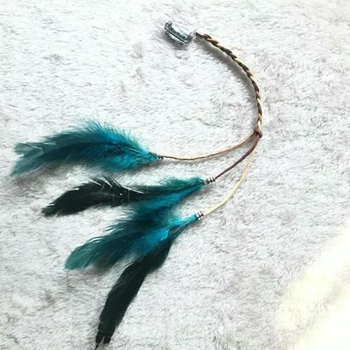 Pinces à cheveux en plumes naturelles roses en cuir, extension de cheveux, coiffure de mariage, accessoires pour cheveux pour femmes ou filles - Bleu lac