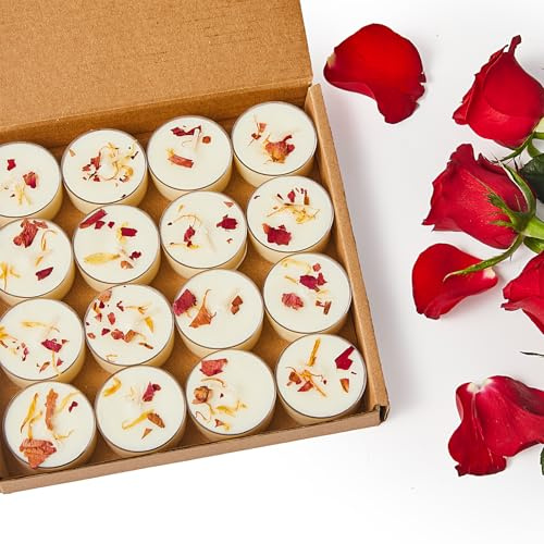 Pure Rose Soy Scented Tealight Candles 16 Pack Bulk, 4 Hours Long Burning White Tea Lights,Non-Paraffin, Smokeless,Tea Lights Candles for Wedding, Table Centerpiece, Decor, Christmas