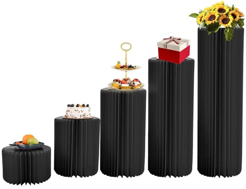 Zylinderständer für Party,faltbar zylinderförmig Ständer für Display,5 Stücken Pappsäule Hochzeit Karton Blumensäule Vasen Schwarz Zylindertisch Zylinder Tische Cremeweiß,Braun,Rot(Schwarz)