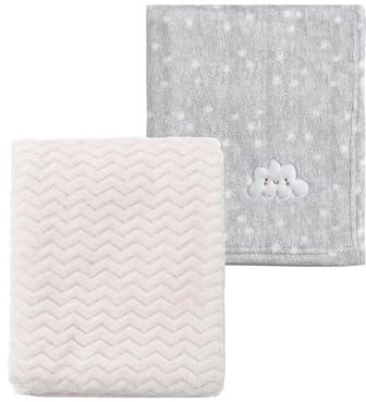 CREVENT 2Pcs 75cmX100cm Cute Cozy Fluffy Warm Baby Blankets for Infants Toddlers' Bedding Crib Cot Stroller - Grey Cloud + Wave White