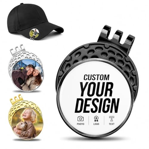 LOVEVEN Personalised Magnetic Golf Ball Marker Hat Clip, Custom Photo | Custom photo/logo golf hat clip with strong magnetic marker, durable metal finish, ideal personalised golf gift.