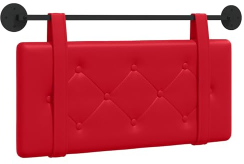 vidaXL Hängendes Kopfteil Rot Kunstleder, Modernes Schlafzimmer, Rechteckiges Wandkopfteil, Gepolsterte Rückenlehne, Minimalistisches Design, Platzsparend und elegant