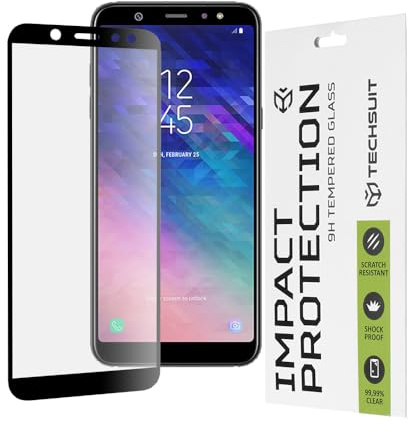 Techsuit Displayschutzfolie für Samsung Galaxy A6 2018 Gehärtetes Glas mit 9H Härte, Vollständige Abdeckung, Stoßschutz, Oleophobe Beschichtung, Anti Fingerabdruck, Kratzfest, 111D Full Glue