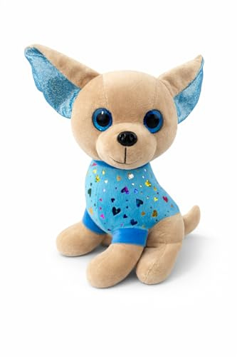 Generisch Kuscheltier Chihuahua 25 cm – Niedliches Plüschtier Hund weich, Stofftier Chihuahua im Kawaii-Stil – Geschenk für Kinder (Blau)