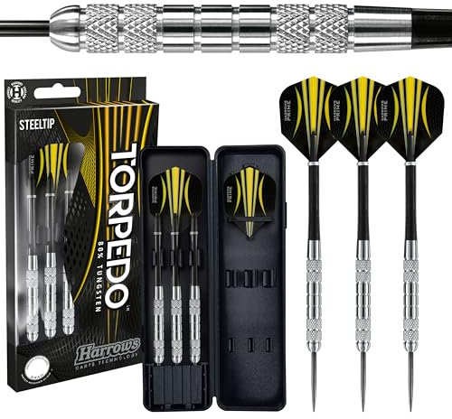 Torpedo 80% Tungsten Darts | Steel Tip Darts Set mit Tragetasche | 21g, 22g, 23g, 24g, 25g, 26g & 27g | Beinhaltet Schwarze Nylonschäfte & 100 Micron Prime Flights