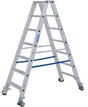 Krause LDE852 Stehleiter mit Rollen, 2 x 7 Trittstufe, Treppe, 1,65 m Höhe Leiter 3.2 M Höhe