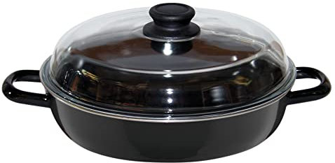 Riess, 0043-022, Sauteuse 20, haute, avec couvercle en verre, CLASSIC – NOIR, diamètre 20 cm, hauteur 13,2 cm (sans couvercle 7,2 cm), capacité 1 litre, émail, induction noire