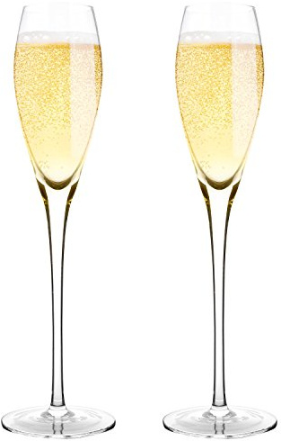 Bella Vino Hand Blown Crystal Champagne Flutes Standard Champagne Glasses Made from 100% Lead Free Premium Crystal Glass，Perfect for Any Occasion,Great Gift, 10.5, 7 Oz, Set of 2, Clear