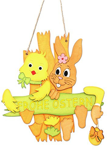 Wichtelstube-Kollektion Türschild Anhänger Fensterschmuck Hase/Küken Frohe Ostern bunt 29 * 26cm