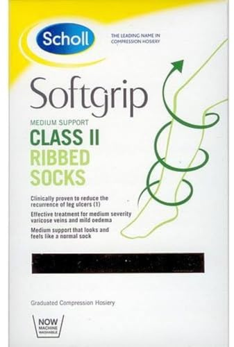 Scholl Softgrip Medium Support Class II Ribbed Socks - Class 2 Support Socks for Men or Women - Black, Medium. Treatment for Varicose Veins, Legs Ulcers and Improving Circulation