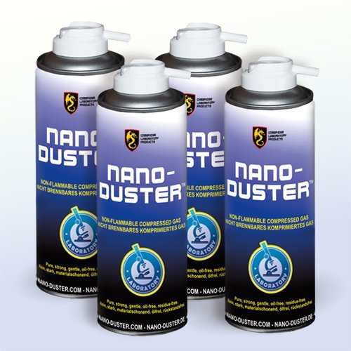 NANO-DUSTER 4er Pack. Druckluft Druckgas Aerosol Spray Entstauber 300ml in Laborqualität - Reinigung für Labor, Oberflächen, Mikroskop, Objektträger, Optik, Kamera, Linsen, Computer, Monitor, Tastatur, Laptop, Notebook, Beamer, Bürogeräte, FAX, Kopierer, Telefon, Handy, Multimedia, Spielkonsolen, TV, Fernseher, optische Geräte
