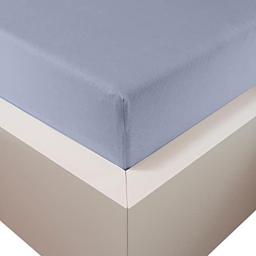 Traumschloss Spannbetttuch »Premium Plus« Mako Baumwolle mit Lyocell & Elasthan | Edel-Jersey | wärmt im Winter & kühlt im Sommer | Mittelblau | 180-200x200-220cm