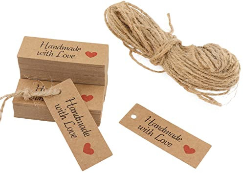 MagiDeal 100 Vintage Kraftpapier HANDMADE WITH Geschenkanhänger Bevorzugung