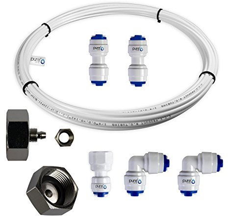 PureOne Anschluss-Set A1. 1/4 Zoll. 8-Teilig Universal 7, 10 oder 15m. Kühlschrank-Schlauch Side-by-Side u. Verbinder für Wasserfilter, Osmose. 7/16 Adapter und 3/4 Wasser-Zuleitungsanschluss