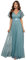 Ever-Pretty Robe de Demoiselle d'honneur Soirée Bal Col en V Manches Courtes A-Line Taille Empire Longue Tulle Femme Bleu Fumé 38