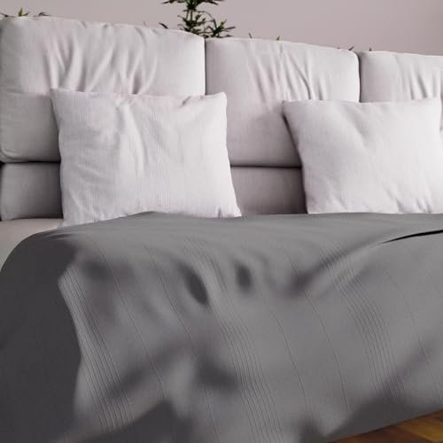 Soleil d'ocre, Adele, Couvre lit, jeté de canapé, Coton, Gris, 180x220 cm