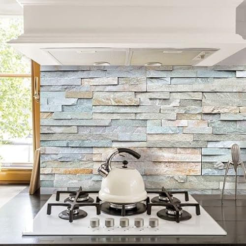 Crédence adhésive cuisine PVC 190_x_60_cm Pierres grises Rouleau adhesif decoratif 100% fabriqué en Italie, avec encre non toxique, ignifuge et résistant à l'eau