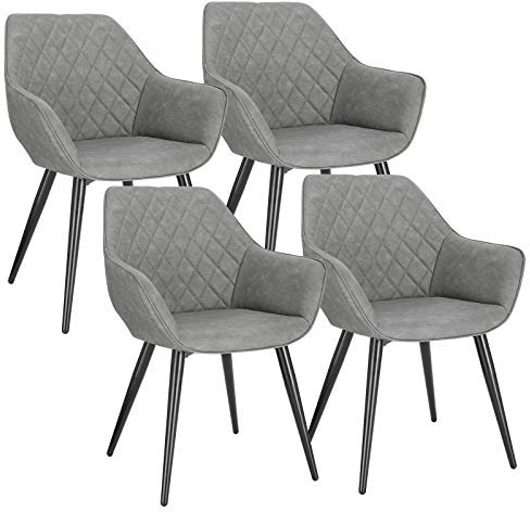 WOLTU Esszimmerstühle 4er Set Küchenstühle Wohnzimmerstühle Polsterstühle Sessel, Armlehnstühle mit Rückenlehne, für Esszimmer, Küche, Wohnzimmer, Kunstleder, Metallbeine, Grau, BH251gr-4