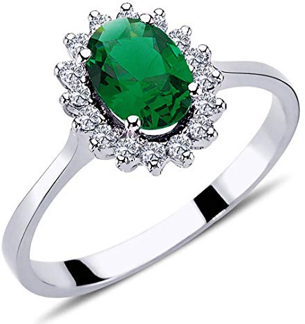 Diamant Oval Smaragd Entourage Ring ?n 14 Karat Weißgold