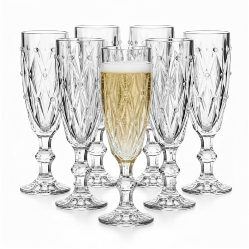 Set di 6 bicchieri da champagne vintage con fiocco Re Champagne, bicchieri da vino e da longdrink (trasparente)