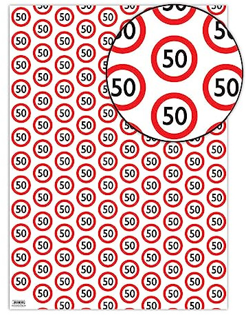 Brainbox Candy Geschenkpapier zum 50. Geburtstag, 2 Bögen – Warnschild-Geschenkpapier – Fünfzig Wrap für Sie und Ihn, Männer, Frauen, 50. Geburtstag – gefaltete Qualitätsfolie