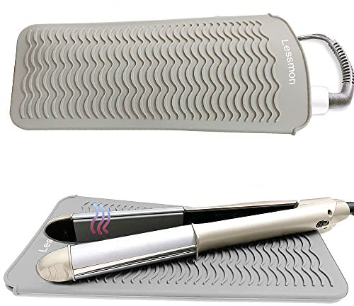 Hitzebeständiger Silikon Mattenbeutel, Mattenabdeckung für Lockenstäbe, Haarglätter, Glätteisen und andere heiße Haarwerkzeuge, Höhe 28,5 cm und Breite 14cm, Grau