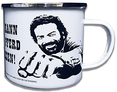 Blechwarenfabrik Braunschweig Bud Spencer Ohne Heu kann das beste Pferd nicht furzen Becher aus Emaille Mehrfarbig 0,5L, Maße: 9cm x 9cm, EBC05