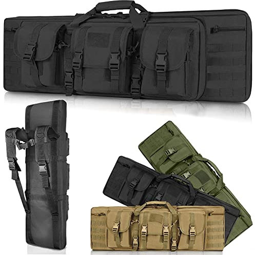 SJASD Gewehrtasche 2 langwaffen,Lange Jagdtasche,waffentasche für langwaffen,mit Doppelfach & 3 Große Zubehör Beutel,für Outdoor Tactical Gewehr,Schwarz,93cm