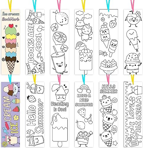 Haooryx 75Stück Sommer Eiscreme DIY Mal-Lesezeichen Kinder Niedliches Dessert Färbung Leselesezeichen Kreativ Schule Papierhandwerk Klassenzimmer Leseclub Belohnungen Geburtstag Geschenk Party Zubehör