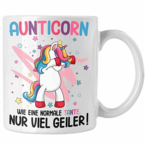 Trendation - Beste Tante Tasse Geschenk Lustig Spruch Aunticorn Wie Eine Normale Tante Einhorn Geburtstag (Weiß)