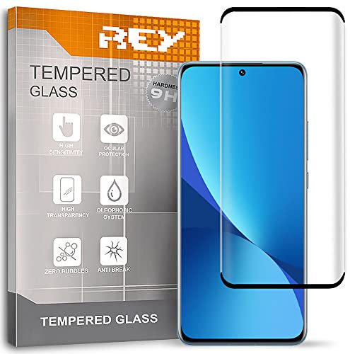 REY Protector de Pantalla Curvo para XIAOMI 12 - XIAOMI 12X - XIAOMI 12s, Negro, Cristal Vidrio Templado Premium, 3D / 4D / 5D, Anti Roturas